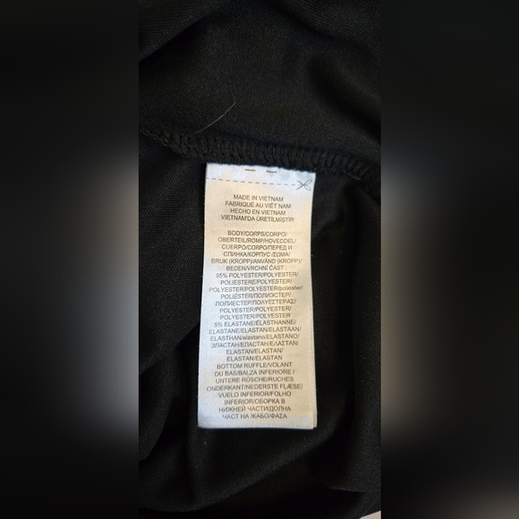 Lauren R.L. black stretch side-rouched midi dress flutter-sleeve w/white sz 10 - Picture 9 of 9